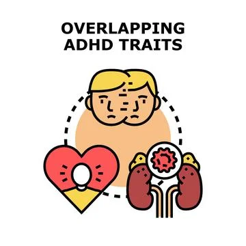 Overlapping adhd traits concept illustrating mental and physical health Stock Illustration