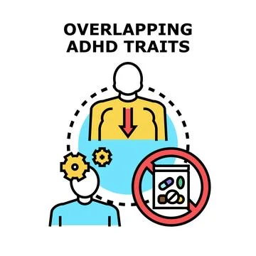 Overlapping adhd traits concept with mental health challenges Stock Illustration