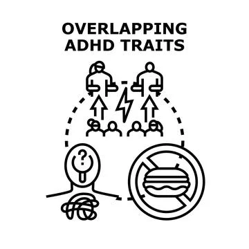 Overlapping adhd traits in social and mental health Stock Illustration