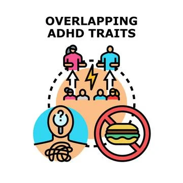 Overlapping adhd traits in social and mental health Stock Illustration