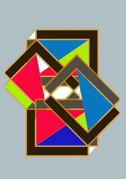Overlapping Angular Picture Frame Collage in Vibrant Primary Colors Stock Illustration