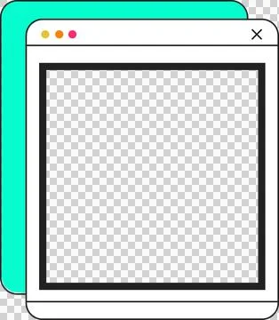 Overlapping app windows are appearing in flat design on transparent canvas, with Illustrazione stock