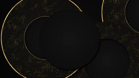 Overlapping black circular panels gold outlines dotted metallic bold luxury comp Stock Footage 341027023