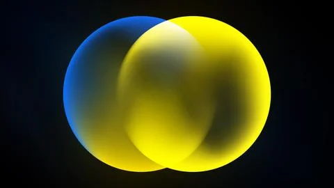 Overlapping blue, yellow spheres create vibrant visual effect. Soft gradients Stock Illustration