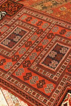 Overlapping carpets with intricate kurdish  patterns 스톡 사진