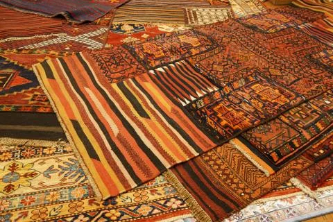Overlapping carpets with intricate kurdish  patterns 스톡 사진