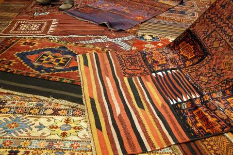 Overlapping carpets with intricate kurdish  patterns 스톡 사진
