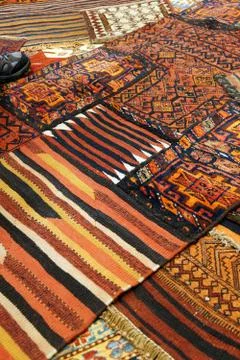 Overlapping carpets with intricate kurdish  patterns 스톡 사진