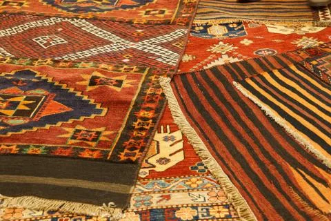 Overlapping carpets with intricate kurdish  patterns 스톡 사진