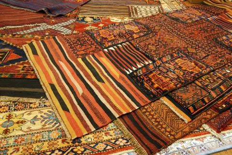 Overlapping carpets with intricate kurdish  patterns 스톡 사진