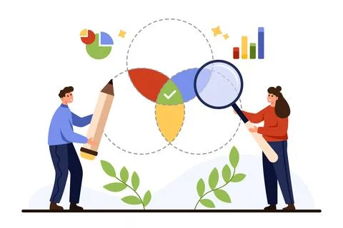 Overlapping Circle Chart Business Management Concept Illustrazione stock