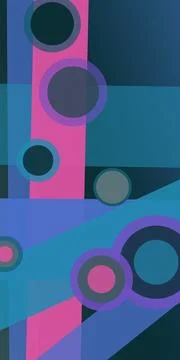 Overlapping circles and vertical bars in magenta, teal and deep navy create.. Stock Illustration
