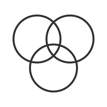 Overlapping circles icon, icon in line design. Venn diagram, color, mixing Stock Illustration