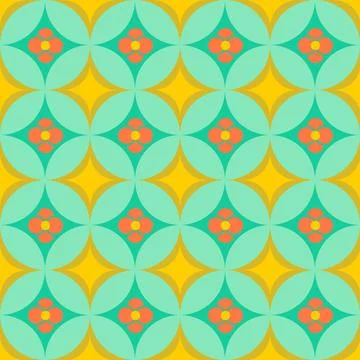 Overlapping Circles Pattern In Aqua And Mustard Stock Illustration