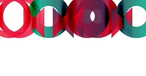 Overlapping circles, red, teal hues create abstract pattern. White space Illustrazione stock