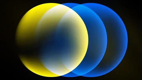 Overlapping circles, yellow blends with blue. Soft gradients create luminous Stock Illustration