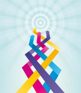 Overlapping colored arrow pointing to the target Stock Illustration