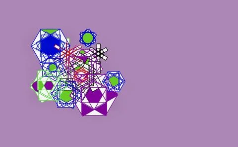 Overlapping colorful polygons on purple background Stock Illustration