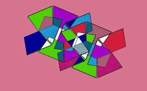 Overlapping Colorful Polygons on Solid Pink Background Stock Illustration