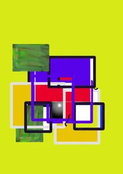 Overlapping colorful squares and rectangles on green background 库存插图