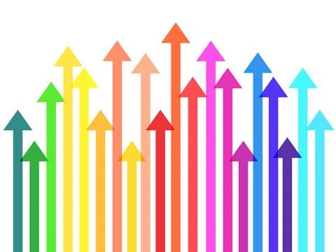 Overlapping coloured arrows pointing or moving up. Growth concept. Vector Ill Stock Illustration