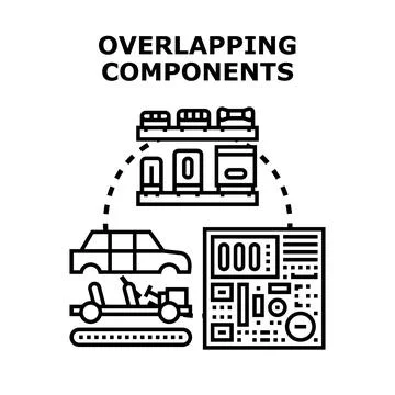 Overlapping components production process and assembly line Stockillustratie
