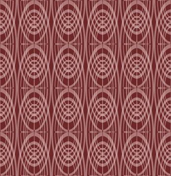 Overlapping concentric oval patterns on dark red background, seamless vector Illustrazione stock