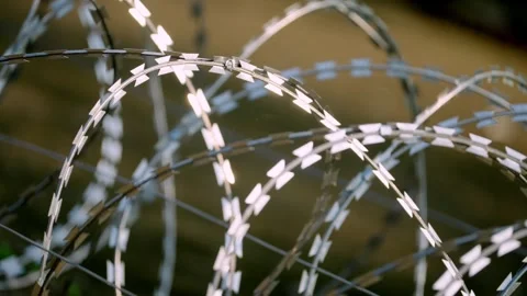 Overlapping Concertina Razor Wire Coils, Fixed Close-Up Stock-Footage 344122798
