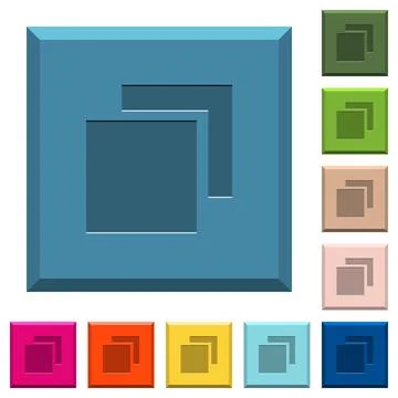Overlapping elements engraved icons on edged square buttons Stock Illustration