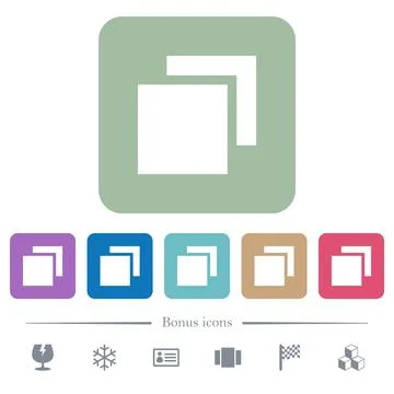 Overlapping elements flat icons on color rounded square backgrounds Stock Illustration