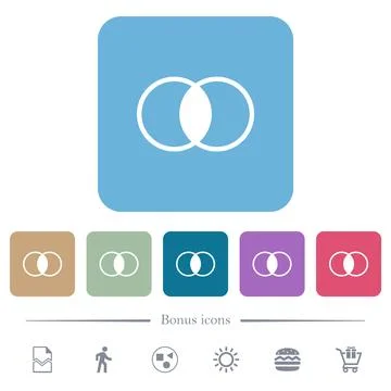 Overlapping elements flat icons on color rounded square backgrounds Stock Illustration