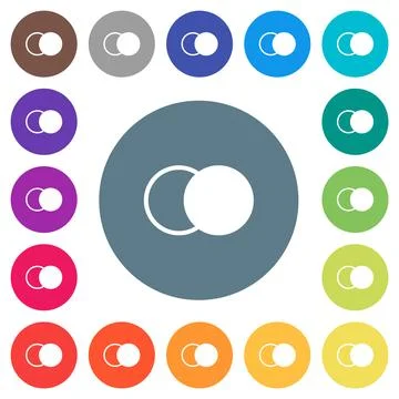 Overlapping elements flat white icons on round color backgrounds Illustrazione stock