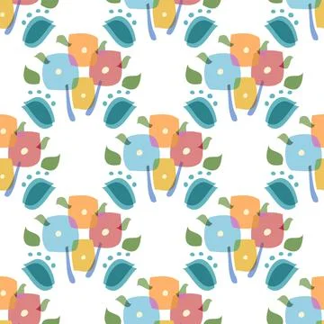 Overlapping Floral Vector Repeat Pattern In Multicolor Stock Illustration