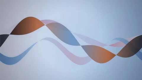 Overlapping fluid ribbon waves flow across a soft muted background Stock Footage 340877511