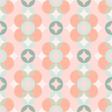 Overlapping Geometric Circles Pattern In Green And Pink Stock Illustration