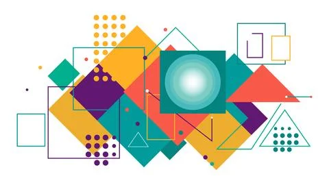 Overlapping geometric shapes with lines and textures in a colorful palette Illustration