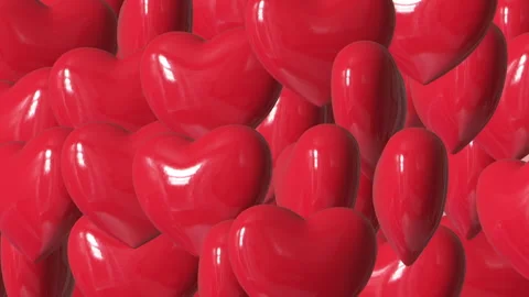 Overlapping Glossy Red Hearts Full Frame 3D Animation Stock Footage 344291994
