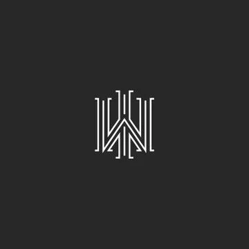 Overlapping letters WI logo monogram, linear initials IW simple wedding emble Stock Illustration