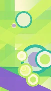 Overlapping lime, teal, lavender, and purple circles energize a geometric c.. Stock Illustration