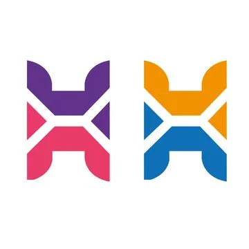 Overlapping one line letter H logotype. Curve rounded font. Vibrant glossy color Illustrazione stock
