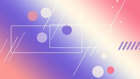 Overlapping outlined rectangles and round dots float over a purple and warm.. Illustrazione stock