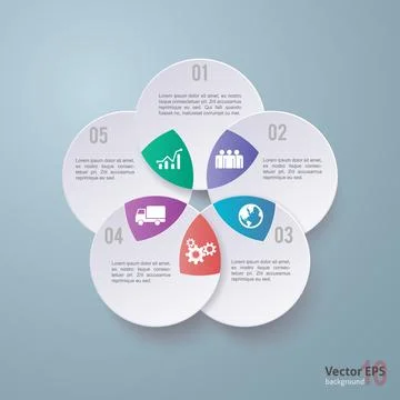 Overlapping Petal Style 5 Circle Infographic Stock Illustration