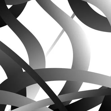 Overlapping random curved lines / shapes grayscale geometric pattern. Artisti Illustrazione stock