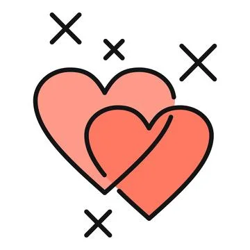 Overlapping red hearts creating abstract love symbol icon 스톡 일러스트