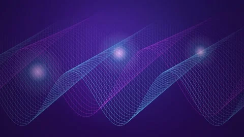 Overlapping sine waves in a glowing wireframe grid Stock Footage 340877513