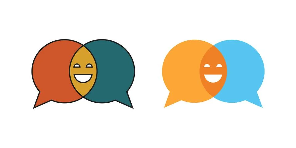 Overlapping speech bubble icons with smiley face Stock Illustration