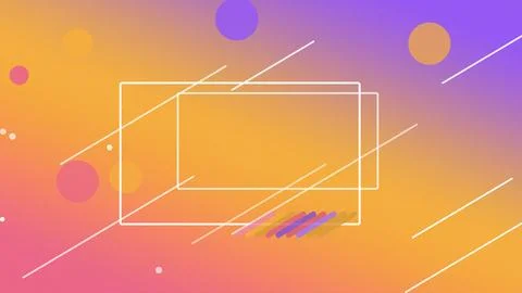 Overlapping thin rectangles and dynamic lines float on a vibrant purple-ora.. Illustration