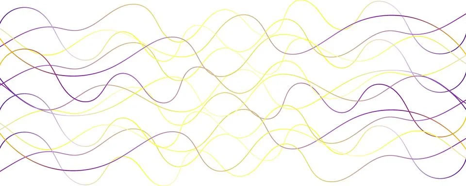 Overlapping thin wavy line pattern in yellow and purple. Abstract intersect.. Stock Illustration