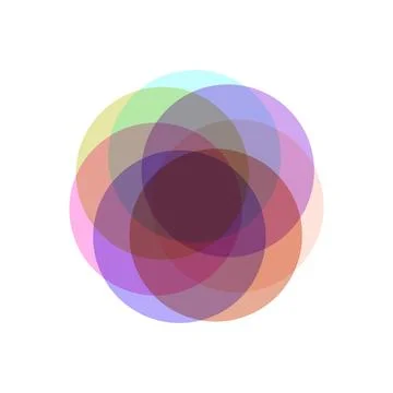 Overlapping transparent colored circles creating abstract modern design Illustrazione stock