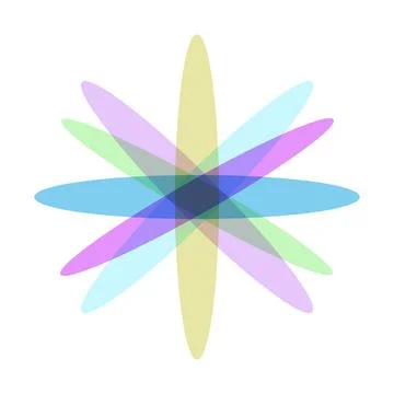 Overlapping transparent geometric shapes creating colorful abstract pattern Stockillustratie